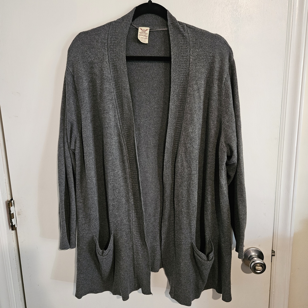 Faded Glory Women’s Cardigan 2X 18W-20W Charcoal Open Front Pockets